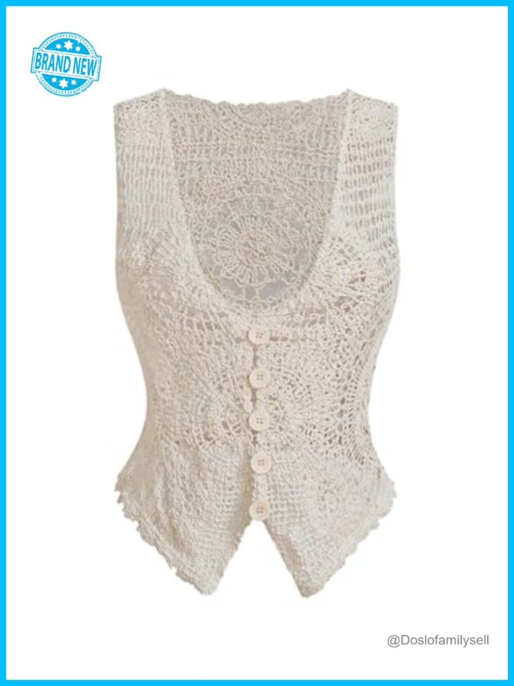 Hollow Out Button Down Sweater Vest Crochet V Neck Sleeveless Knit Cardigan